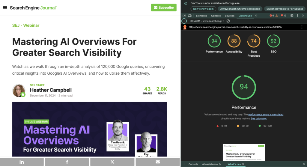Page speed optimization com o lighthouse